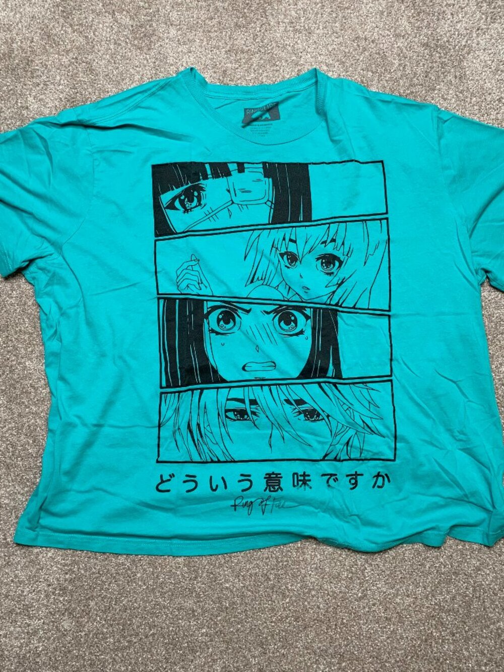 Ring of Fire Characters Tshirt - Mens 3XL Green/Blue with Black Anime Art